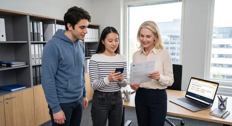 An adviser goes through a letter with two young people
